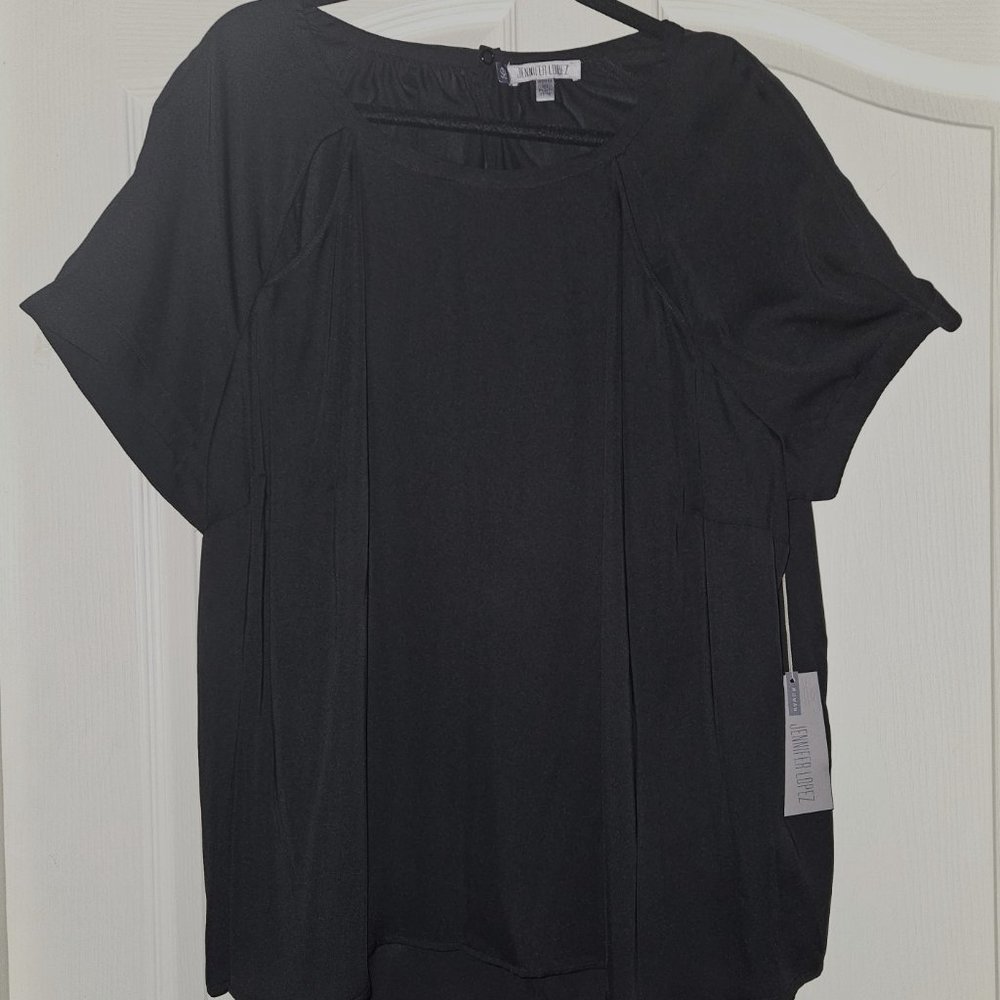Jennifer Lopez Black Split Black Short Sleeve Blouse Sz 3X
